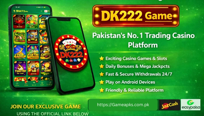 DK222 Game 5 DK222 Game mobile app interface with casino games slots and Android gaming platform promotion